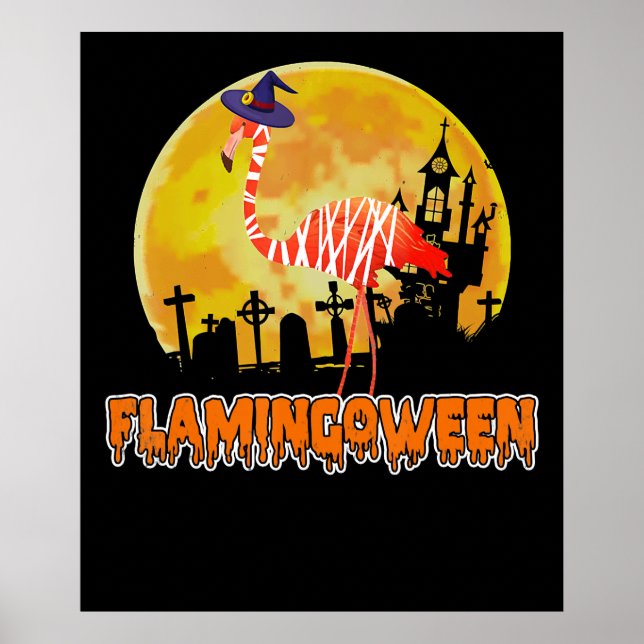 Flamingo | Flamingoween Funny Witch Halloween Poster (Front)