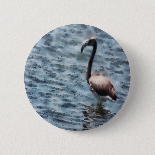 Flamingo Fledgling Watercolor 2 Inch Round Button (Front)