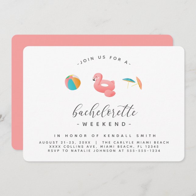 Flamingo Float Pool Party Bachelorette Weekend Invitation (Front/Back)