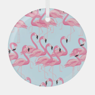 Flamingo Flock: Tropical Vintage Print Glass Ornament