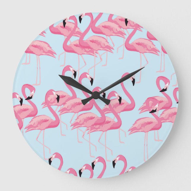Flamingo Flock: Tropical Vintage Print Large Clock (Front)