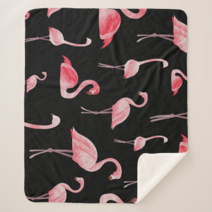 Flamingo Flock: Vintage Seamless Design Sherpa Blanket