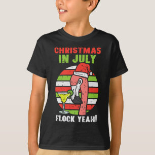Flamingo Flock Yeah Christmas In July Retro Summer T-Shirt