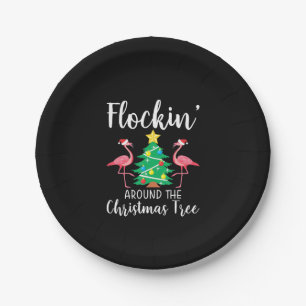 Flamingo   Flockin Around Christmas Tree Flamingo Paper Plate