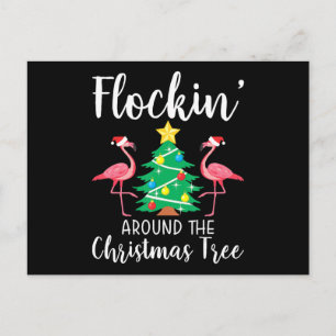 Flamingo Flockin Around Christmas Tree Flamingo Postcard