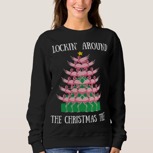 Flamingo Flocking Around The Christmas Tree Lights Sweatshirt (Front)
