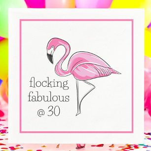 Flamingo Flocking Fabulous at Thirty Border Party Napkin