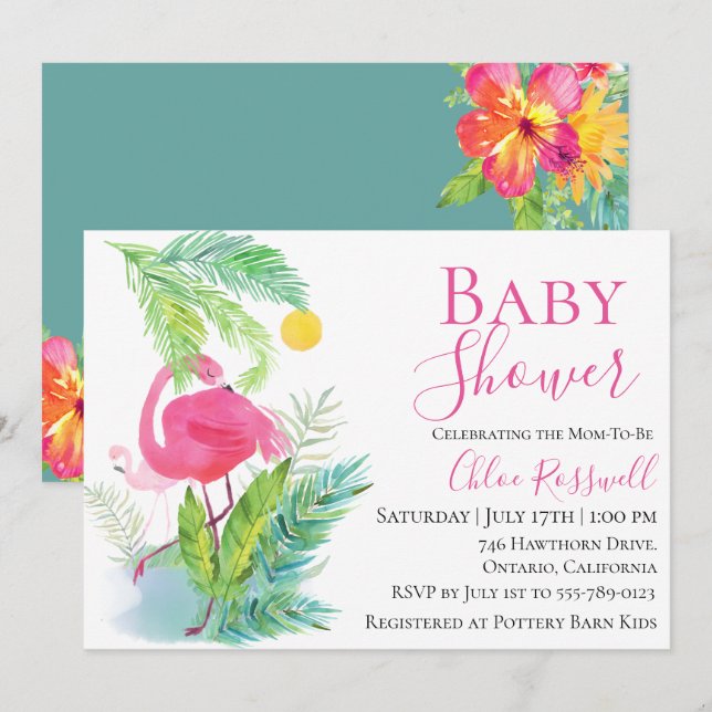 Flamingo Floral Baby Shower Invitation (Front/Back)