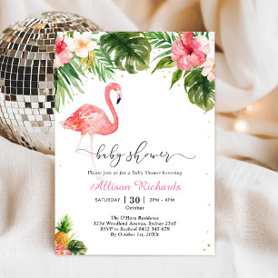 Flamingo Floral Baby Shower Invitation