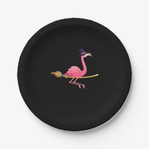 Flamingo Funny Flamingo Witch Halloween Paper Plate
