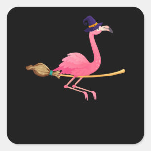 Flamingo   Funny Flamingo Witch Halloween Square Sticker