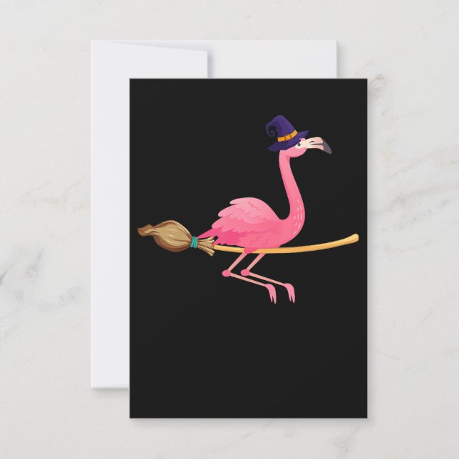 Flamingo | Funny Flamingo Witch Halloween Thank You Card (Front)