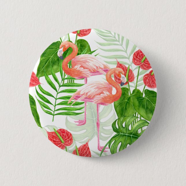 Flamingo garden 2 inch round button (Front)