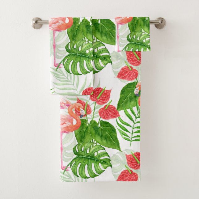 Flamingo garden bath towel set (Insitu)
