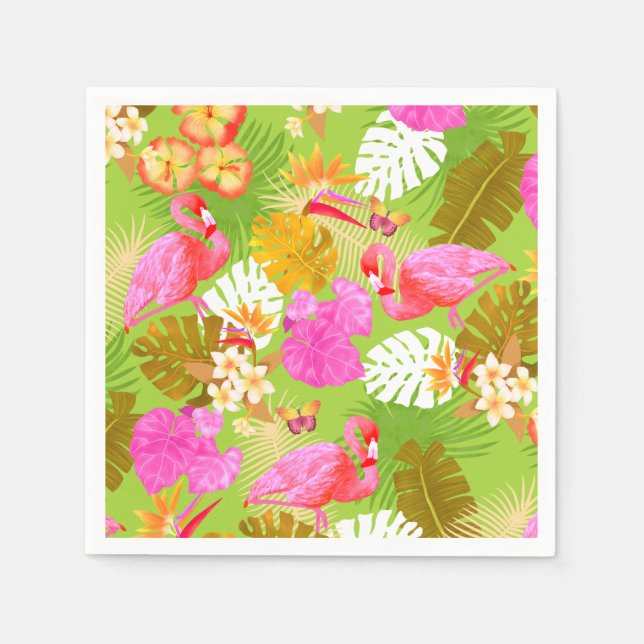 Flamingo Garden Bright Green Napkin (Front)