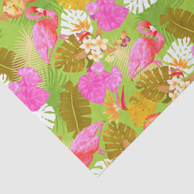 Flamingo Garden Bright Green Tissue Paper (Detail)