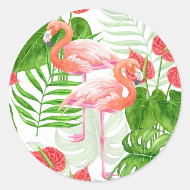 Flamingo garden classic round sticker (Front)