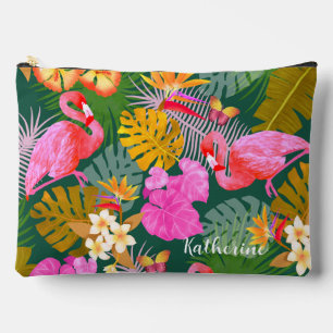 Flamingo Garden Dark Green Accessory Pouch