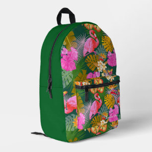 Flamingo Garden Dark Green Printed Backpack
