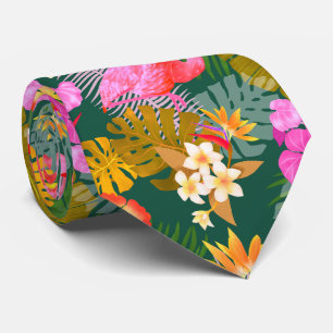 Flamingo Garden Dark Green Tie