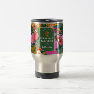 Flamingo Garden Dark Green Travel Mug