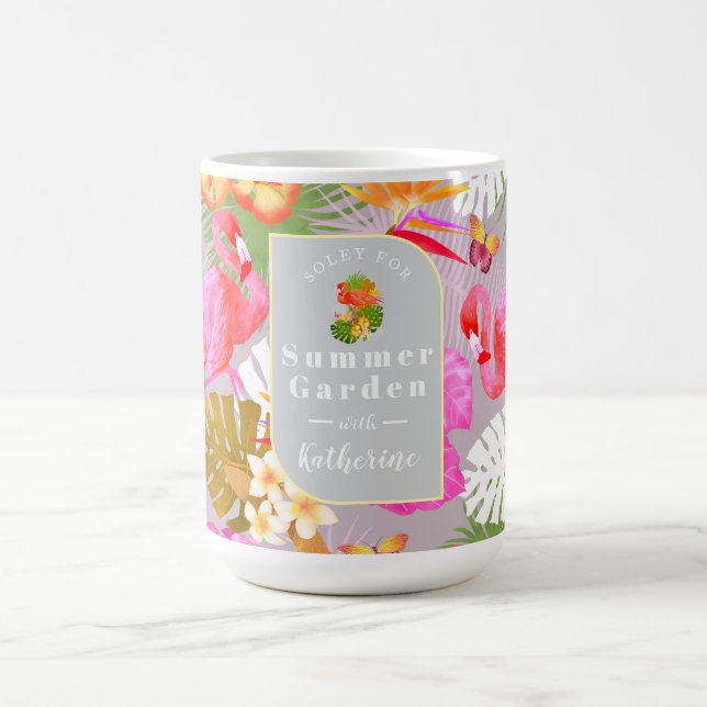 Flamingo Garden Grey Coffee Mug (Center)