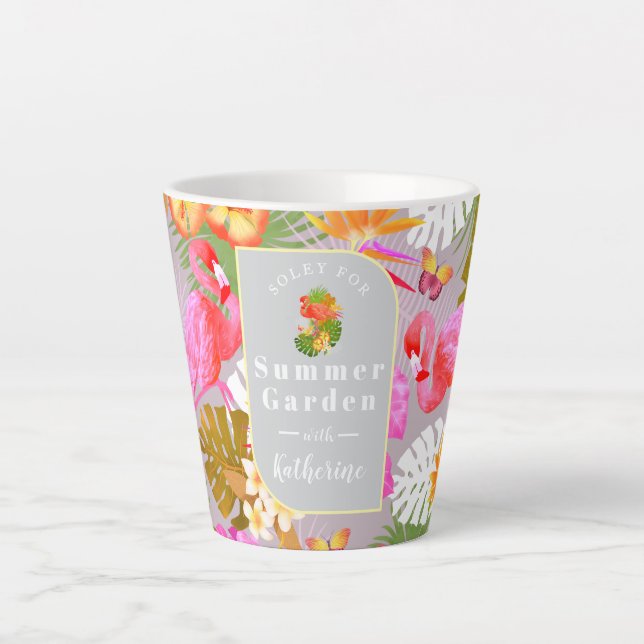 Flamingo Garden Grey Latte Mug (Front)