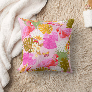 Flamingo Garden Pink Throw Pillow