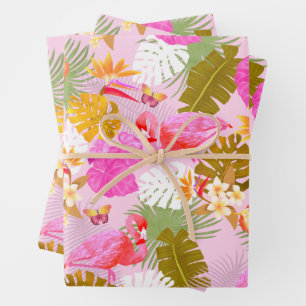 Flamingo Garden Pink Wrapping Paper Sheet