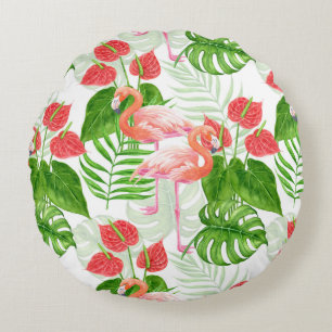 Flamingo garden round pillow