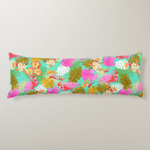 Flamingo Garden Teal Body Pillow