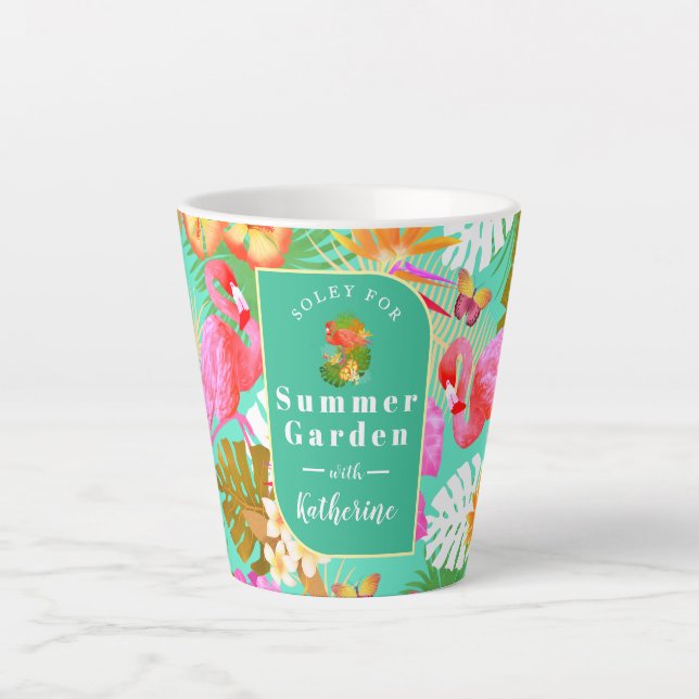 Flamingo Garden Teal Latte Mug (Front)