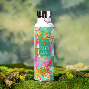 Flamingo Garden Teal Water Bottle