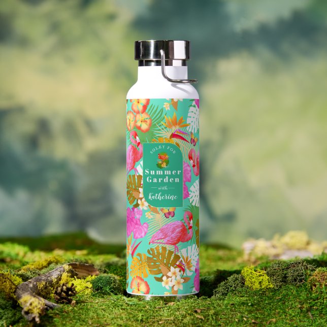 Flamingo Garden Teal Water Bottle (Outdoor (Rotated))
