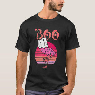 Flamingo Ghost Boo Pink Sunset Retro Halloween Bir T-Shirt
