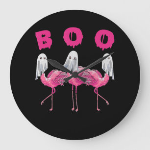 Flamingo   Ghost Flamingo Boo Halloween Costume Large Clock