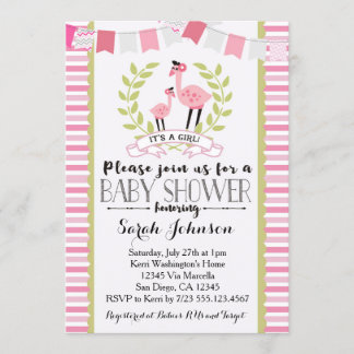 Flamingo Girl Baby Shower Invitation