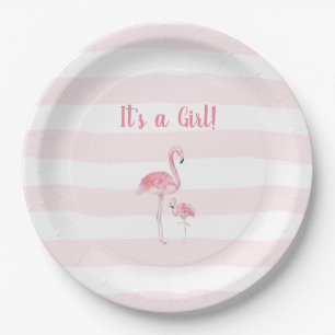 Flamingo Girl baby shower Paper Plate