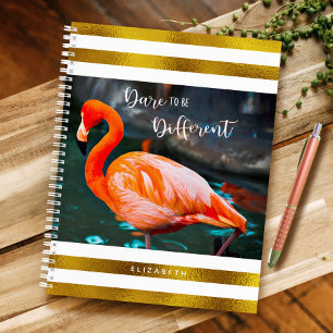 Flamingo Gold White Stripes Dare To Be Different Notebook