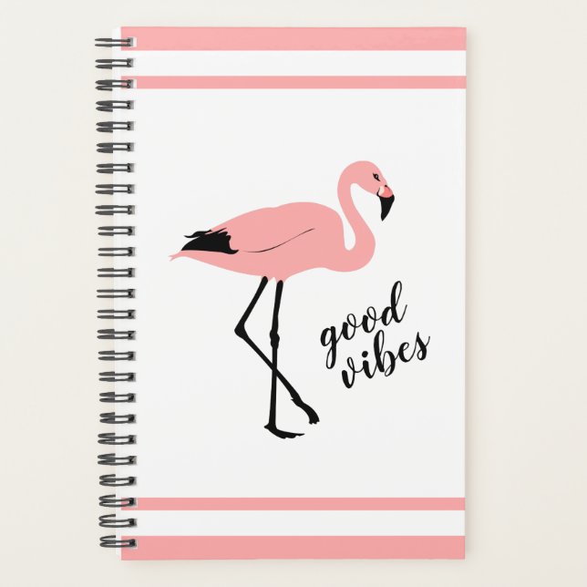 Flamingo Good Vibes Pink Black Cute Planner (Front)