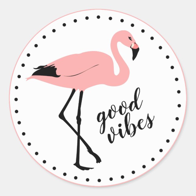 Flamingo Good Vibes Pink Black Cute Stickers (Front)