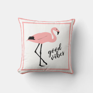 Flamingo Good Vibes Pink Black Cute Throw Pillow