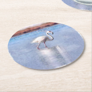 Flamingo Grace And Beauty Watercolor Round Paper Coaster