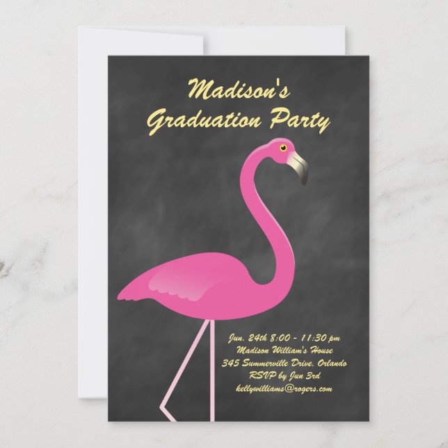 Flamingo Graduation Party - Chalkboard Invitation (Front)
