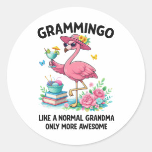 Flamingo Grammingo Like a Normal Grandma Only More Classic Round Sticker