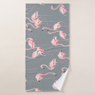 Flamingo Grey: Vintage Seamless Pattern. Bath Towel