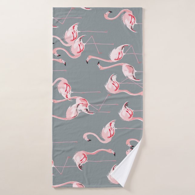 Flamingo Grey: Vintage Seamless Pattern. Bath Towel (Bath Towel)