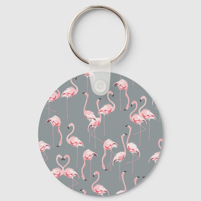 Flamingo Grey: Vintage Seamless Pattern. Keychain (Front)