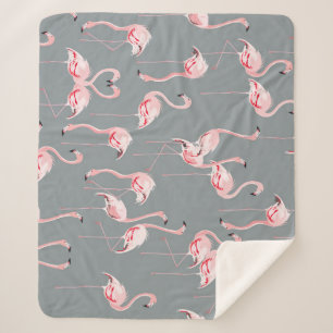 Flamingo Grey: Vintage Seamless Pattern. Sherpa Blanket
