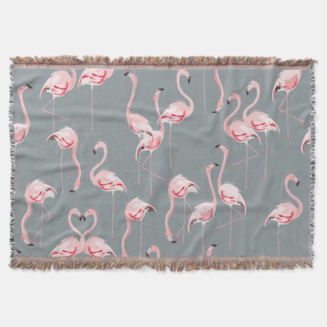 Flamingo Grey: Vintage Seamless Pattern. Throw Blanket (Front)